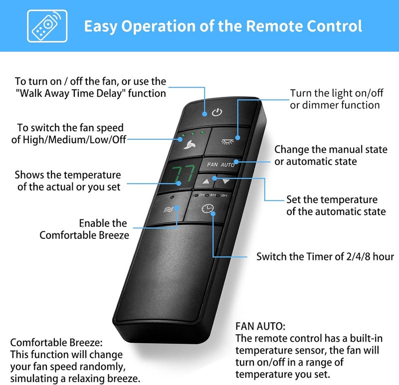 CENMING Universal Thermostatic Ceiling Fan Remote Control Kit Replacement for Hampton Bay Home Decorators Collection Hunter Harbor Breeze,w/Speed Control Timer Light Dimmer,for 2AAZPHD3/HD3 KUJCE10320/TR222A - Image 5